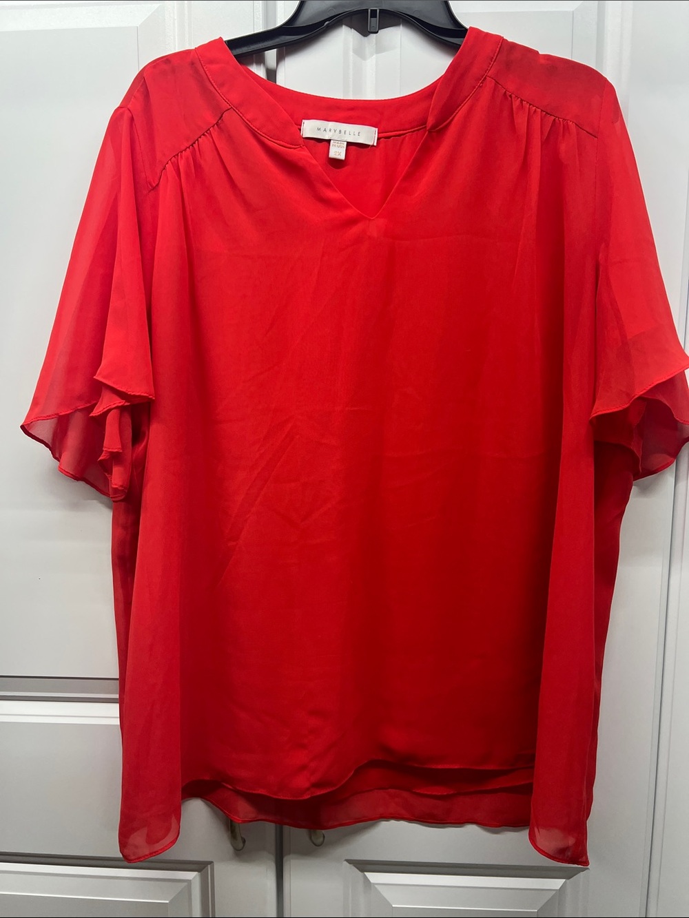 Marybelle Red Flutter Sleeve Chiffon V-Neck Blouse Top 2X